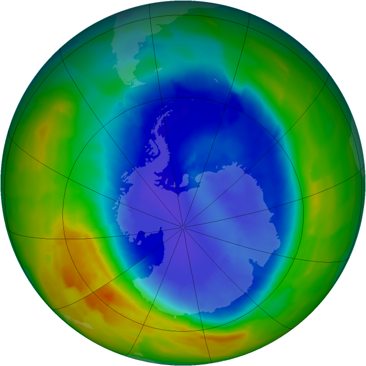 Antarctic ozone map for 11 September 2012